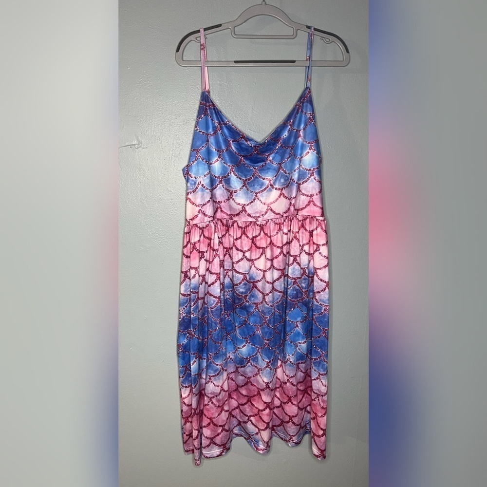 Rosegal purple blue and pink mermaid scale sleeveless dress